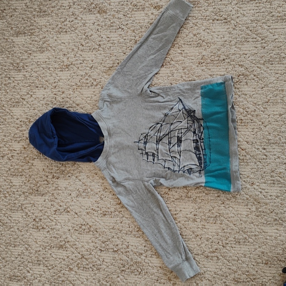 Gymboree Gray Hoodie with Blue Ship Design, Size 5